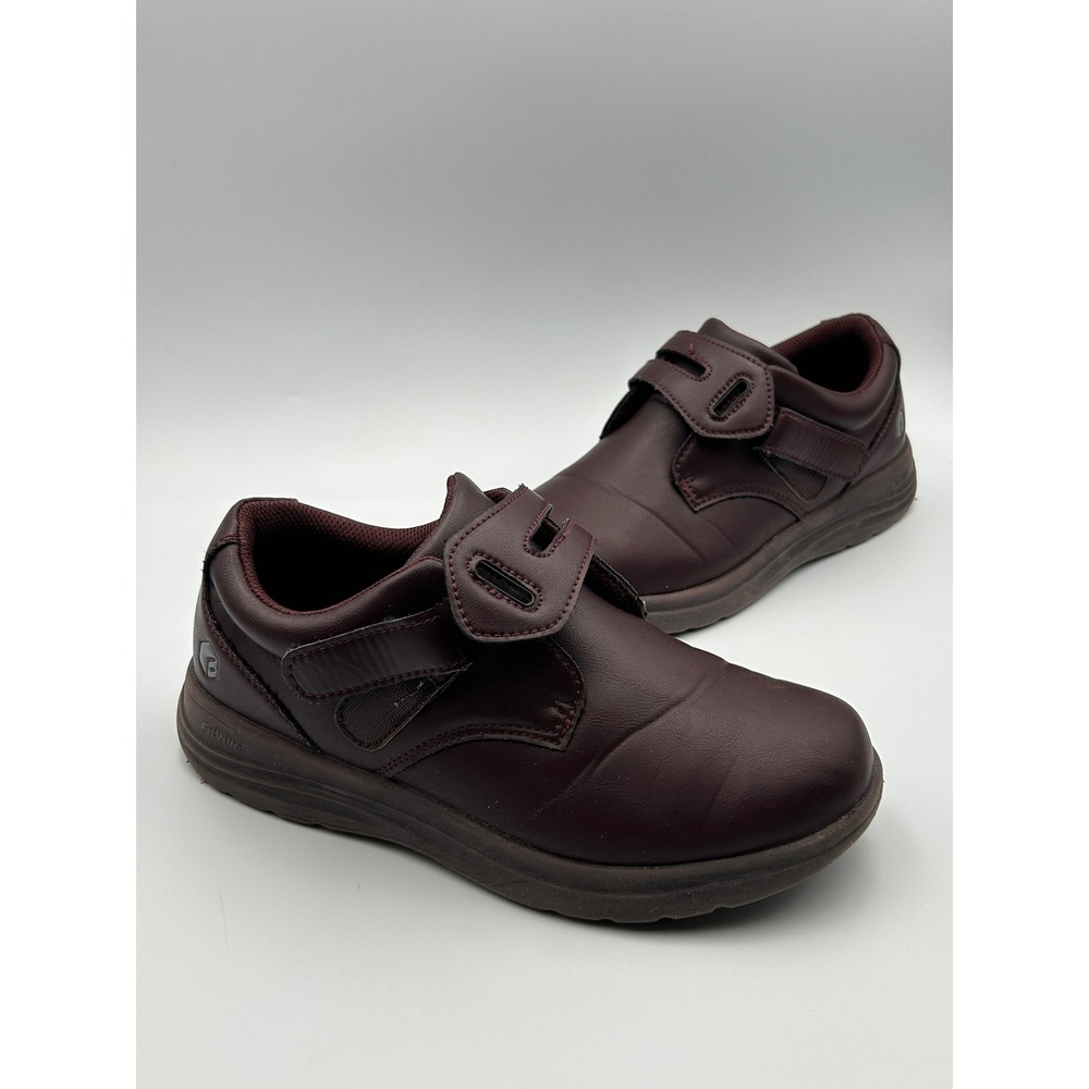 Fitville Women 8W Burgundy Hook Loop Walking Shoes CS-430W Wide Sneaker